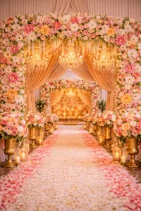 Elegant wedding entrance with floral archway