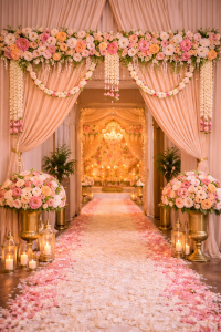 Elegant floral wedding entrance overview