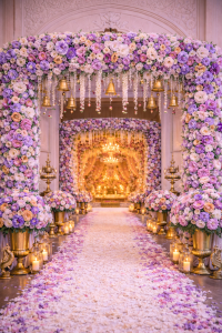 Opulent wedding entrance with floral arches