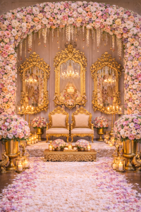 Elegant wedding stage with floral decor