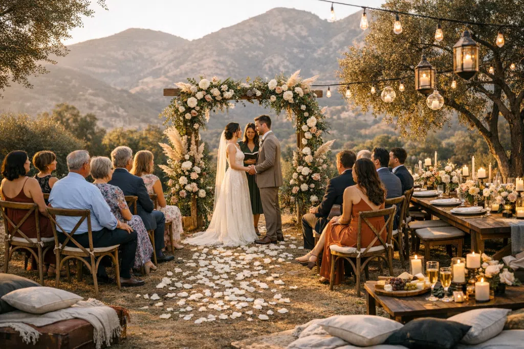 Intimate mountain wedding at sunset